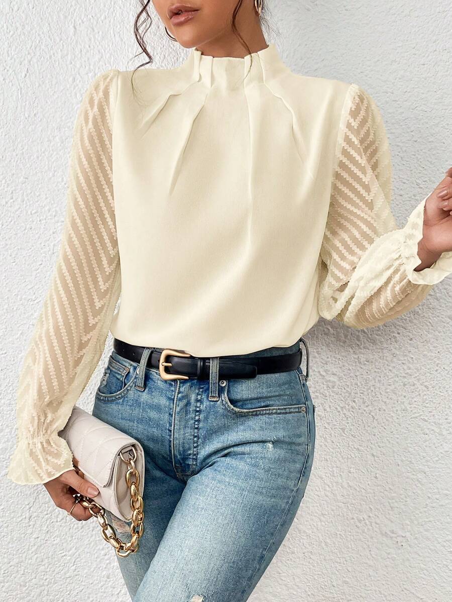 Camicia Collo alto Maniche Trasparenti