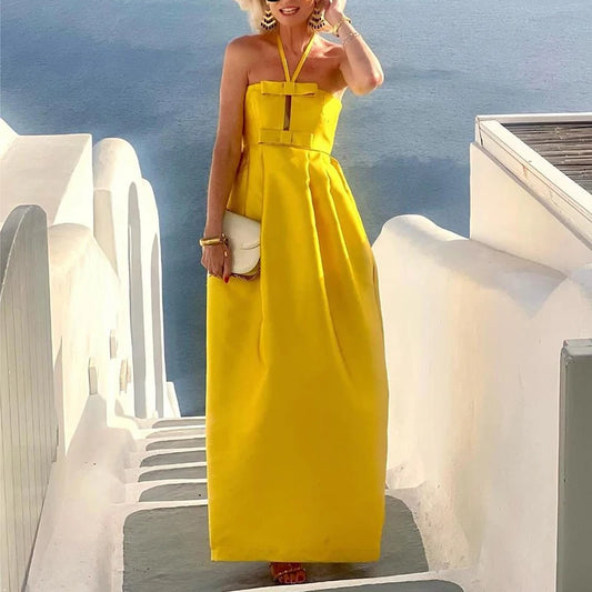 Abito Lungo Elegante da Cerimonia – Vestito Estivo con Scollo Halter per Donna